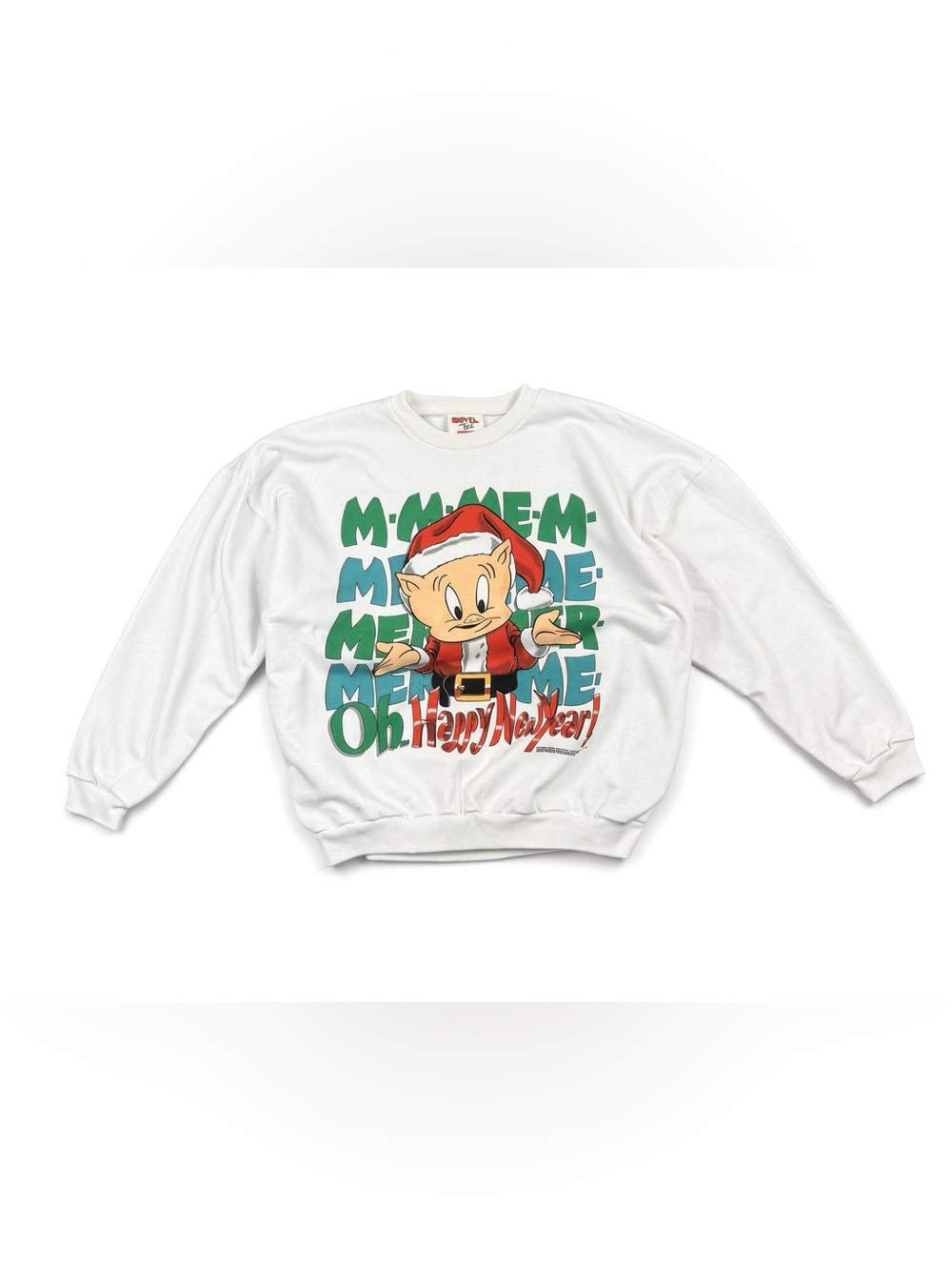 Vintage 90s Looney Tunes Porky Pig Christmas Sweatshirt Novel Teez 1992